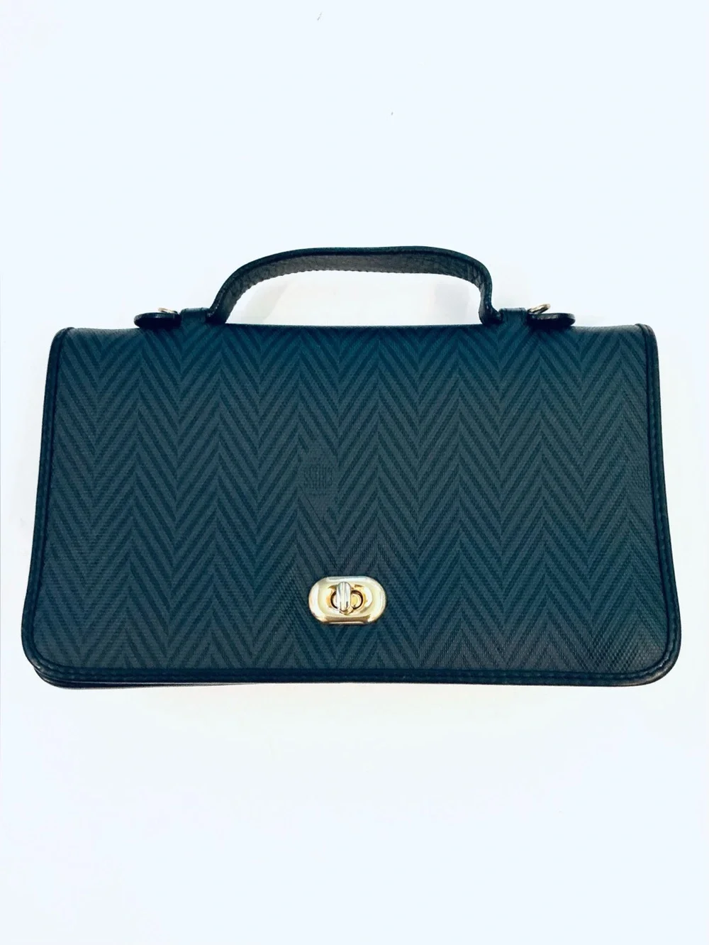 MARK CROSS Black Signature Herringbone Motif Bag with Leather Top-Handle